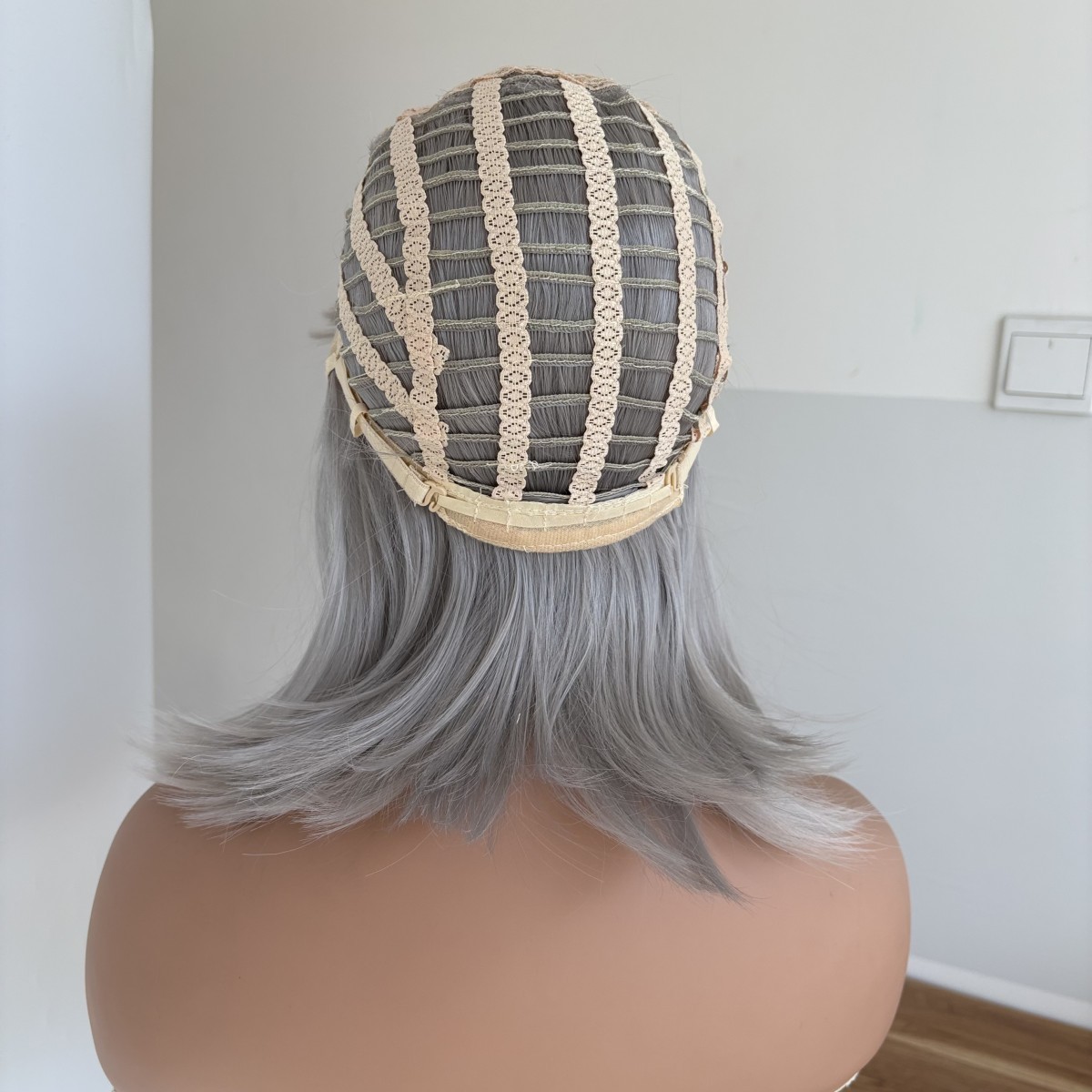 Natural Heat Resistant Hair Short Straight Soft Costume Wigs With Bangs Gray