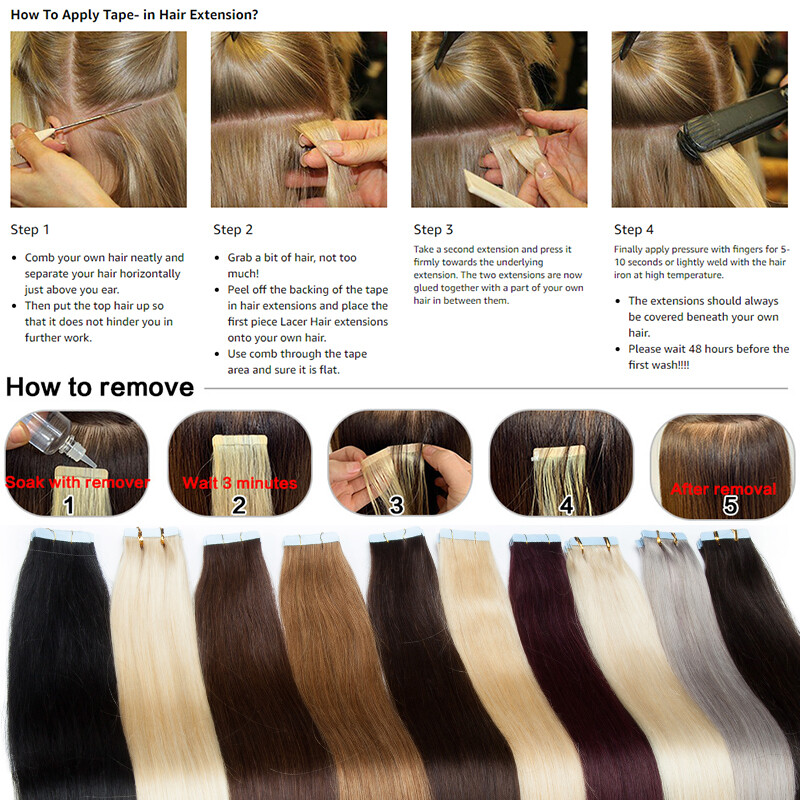 12-24inch Invisible Tape In Remy Human Hair Extensions Ombre Highlight Thick US
