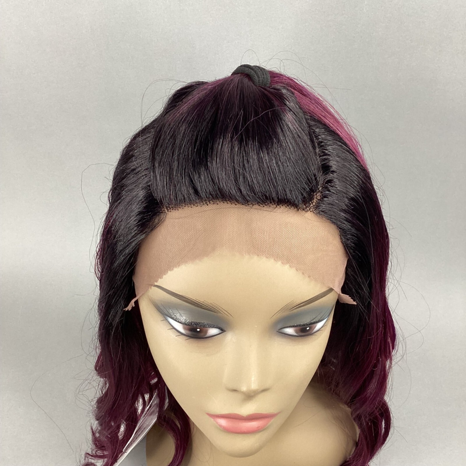 AM Deep Lace Front U-Part Ombre Burgundy Wig Top Pony Ponytail Synthetic