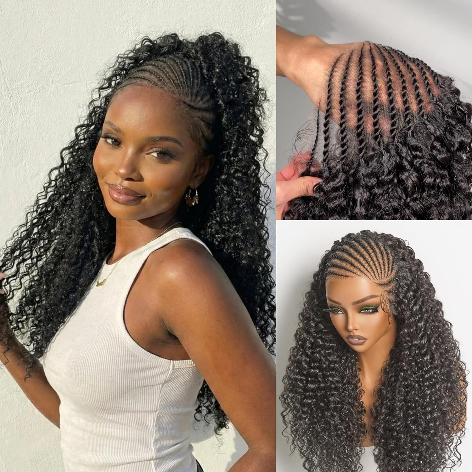 13×6 Cornrow Braided Wig for Black Women Veralux™ Fiber 24 Inches Water Wave Lac