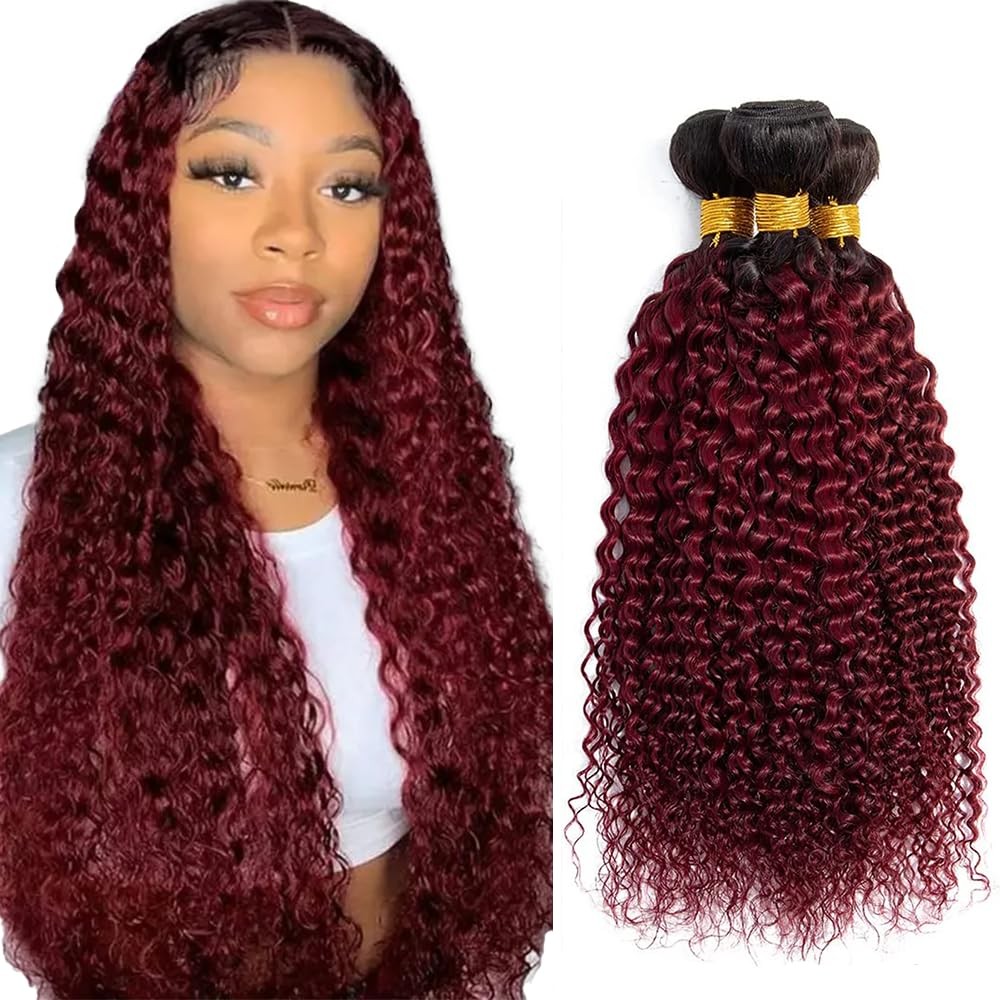Nuailisex Burgundy Human Hair 1B99J Bundles Human Hair Ombre Kinky Curly