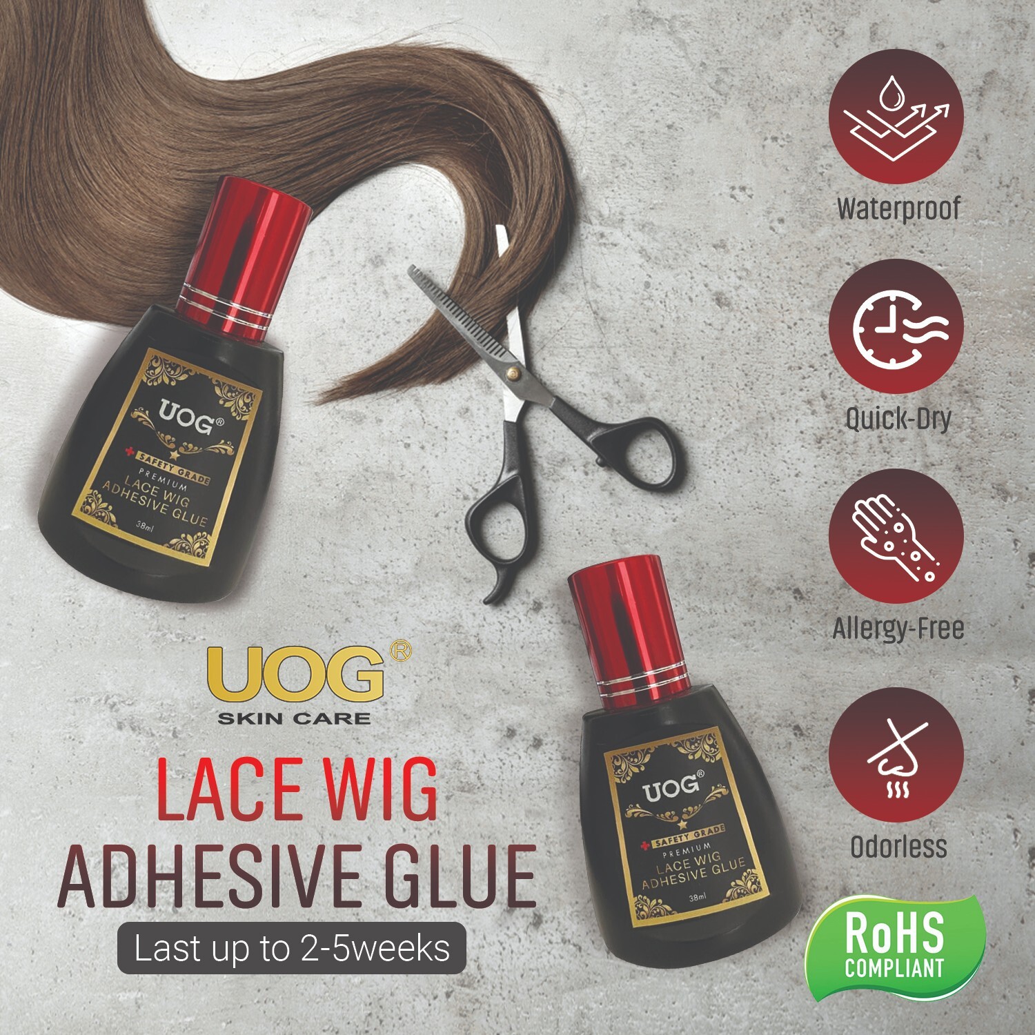 UOG Wig Glue Adhesive. Allergy-Free,2-4 Layers Around 15-20 Minutes Installation