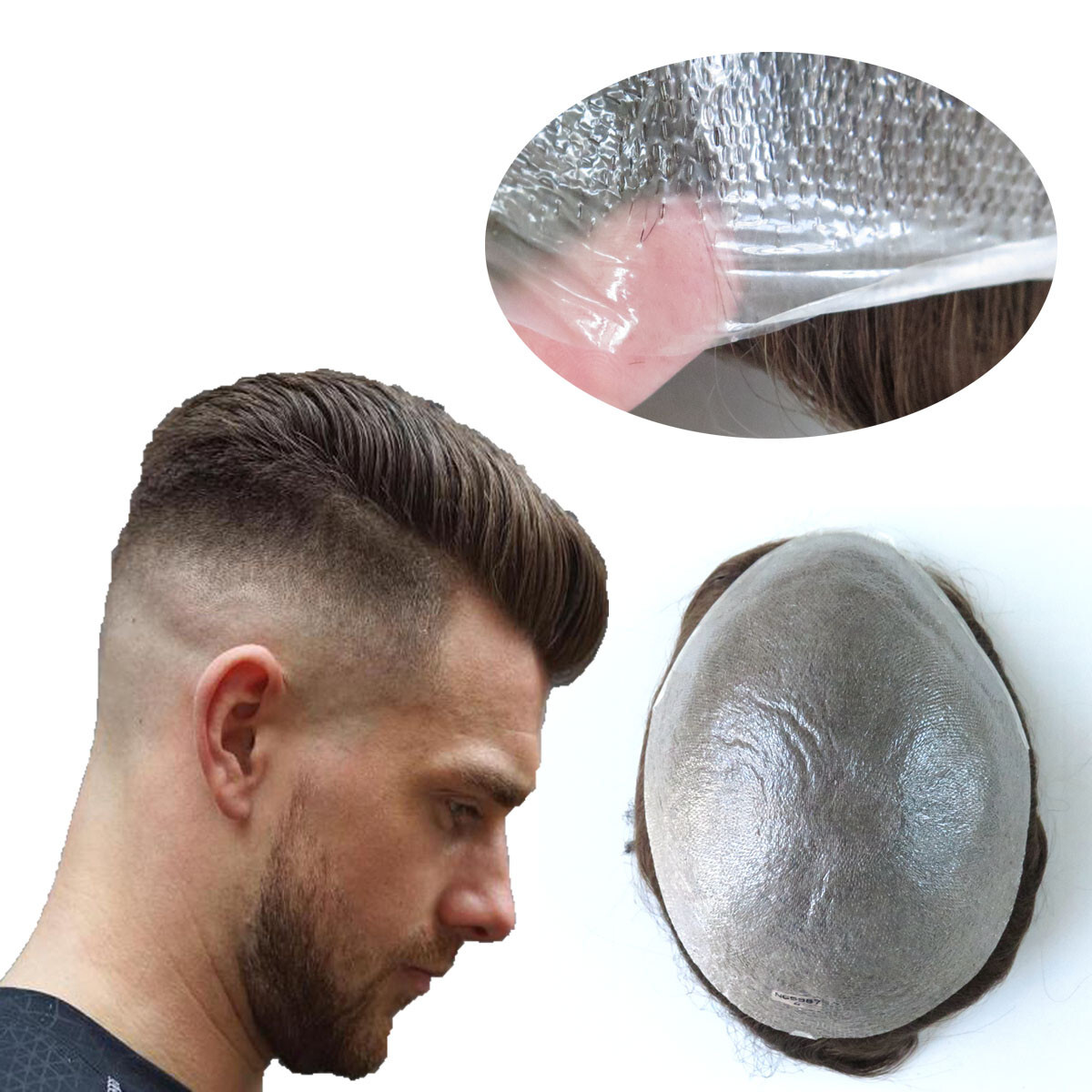 Super Mens Toupee Human Hair System 0.03mm Thin Skin Medium Brown Hairpieces #4