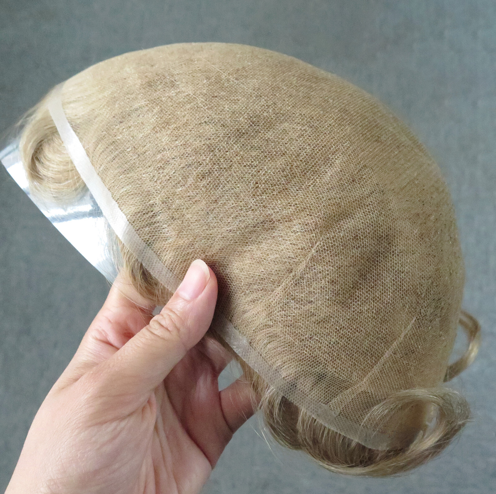 Mens Toupee Swiss Lace Human Hair Replacement Systems Blonde Hair Pieces #22R