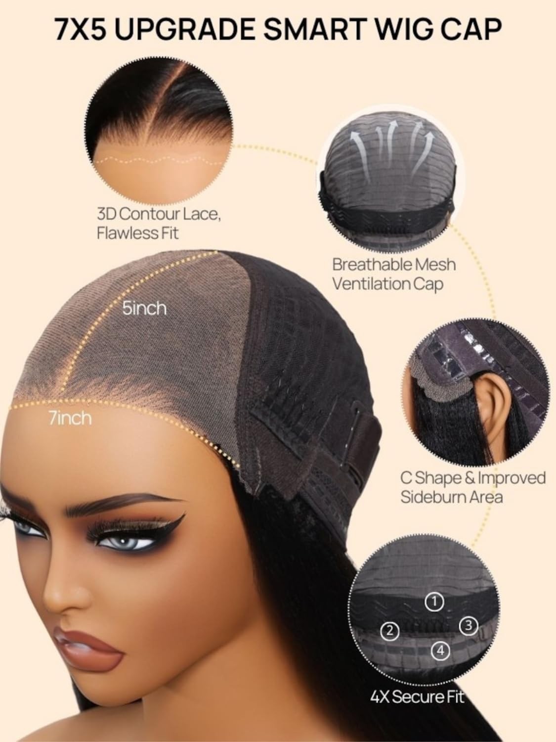 Glueless Short Layered Bob Drawstring 12″ Wig Human Hair Side Swept Bangs, 7×5