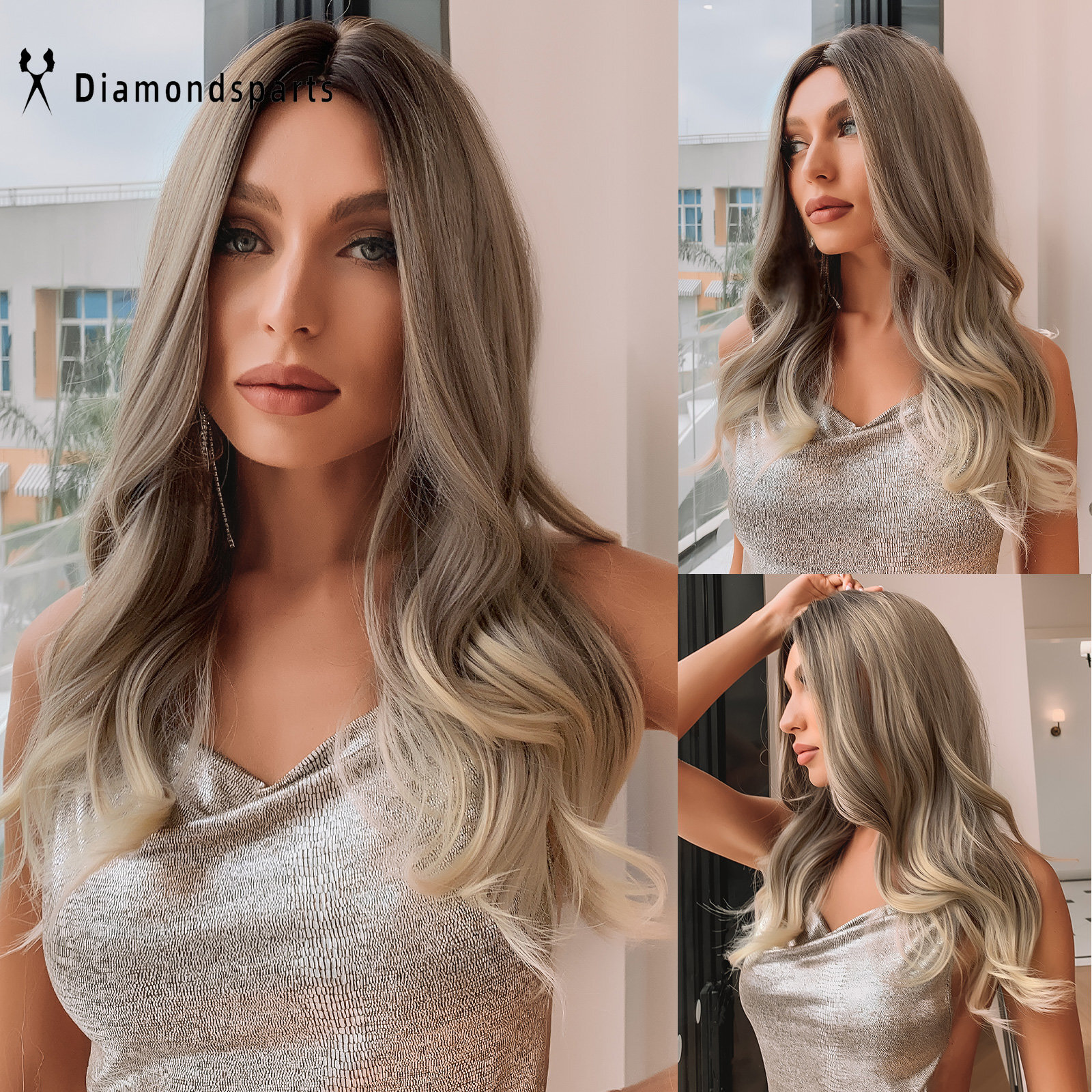 US Natural Ladies Wigs Long Ombré Blonde Wave Hair Wigs Party Daily Use Fanshion
