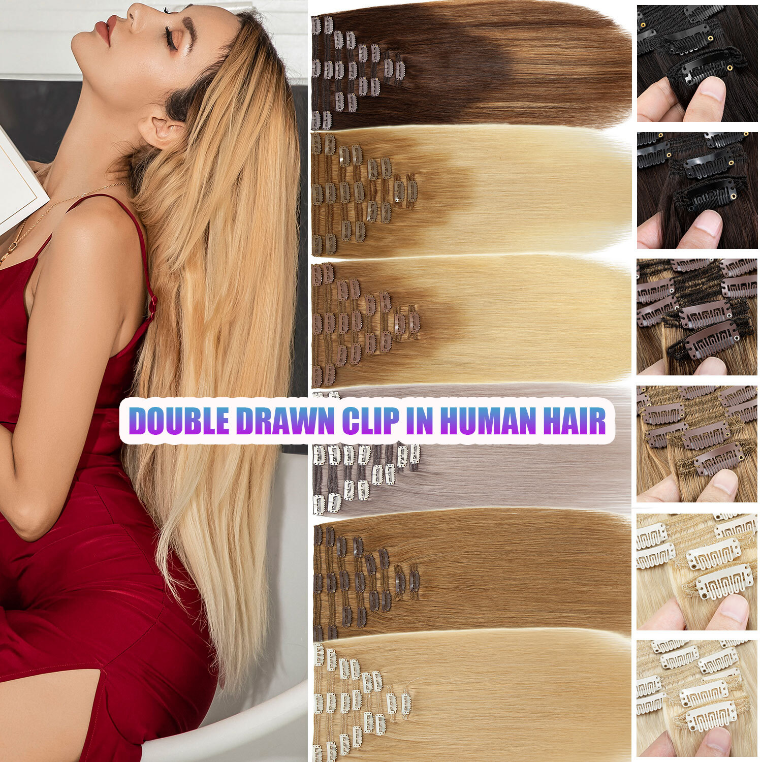 Ombre 100% Human Hair Extensions 8 Pieces Clip In Real Remy Hair 8PCS FULL HEAD
