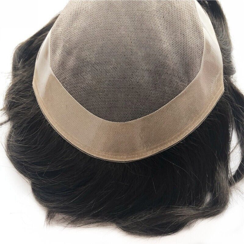 Mens Durable Human Hair Replacement System Hairpiece Fine Mono Poly Skin Toupee