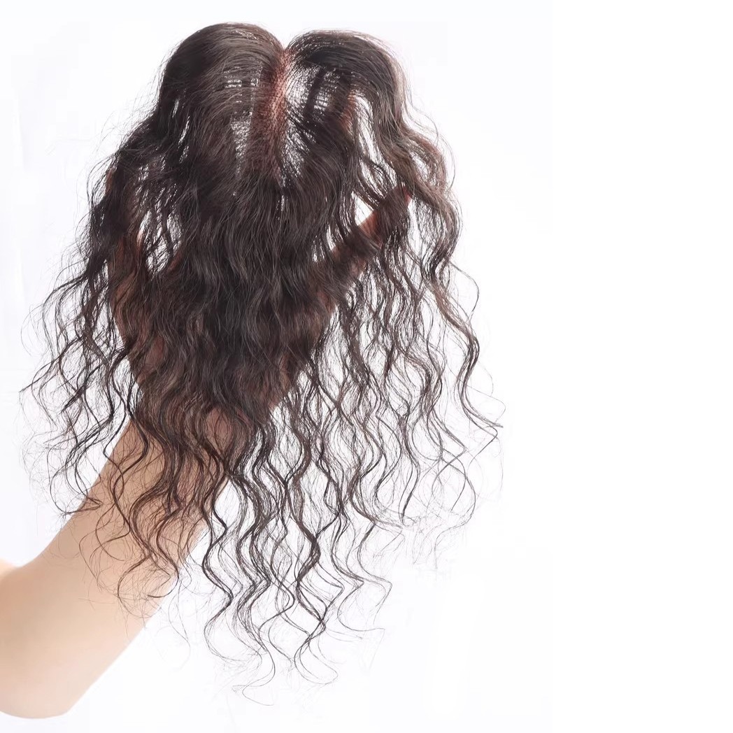 Short Fluffy Curly Wavy Clip In Human Hair Toppers For Thin Hair Top Replacement