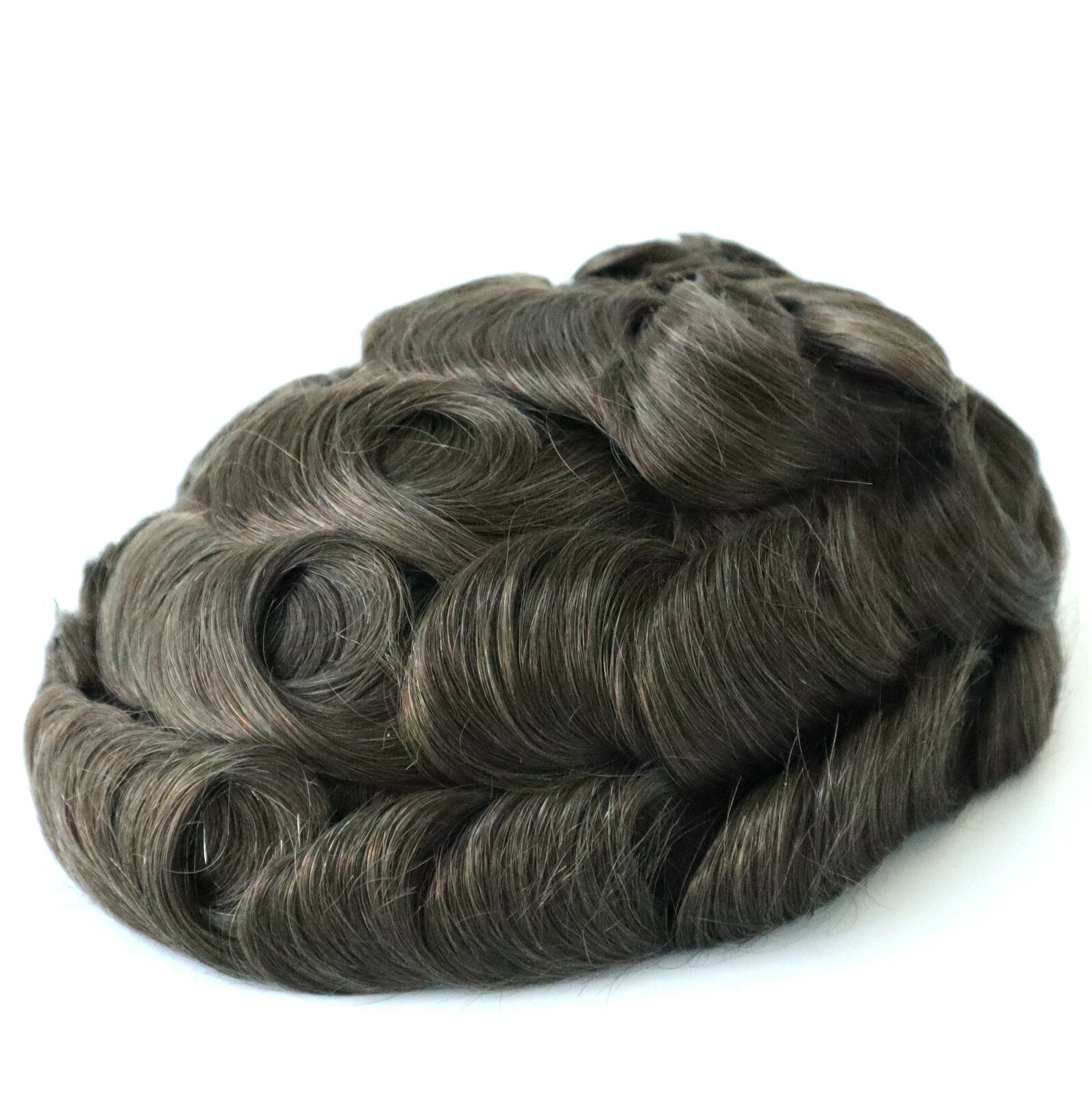 Mens Toupee Human Hair Replacement System Scalloped Front V-loop Hairpieces #5
