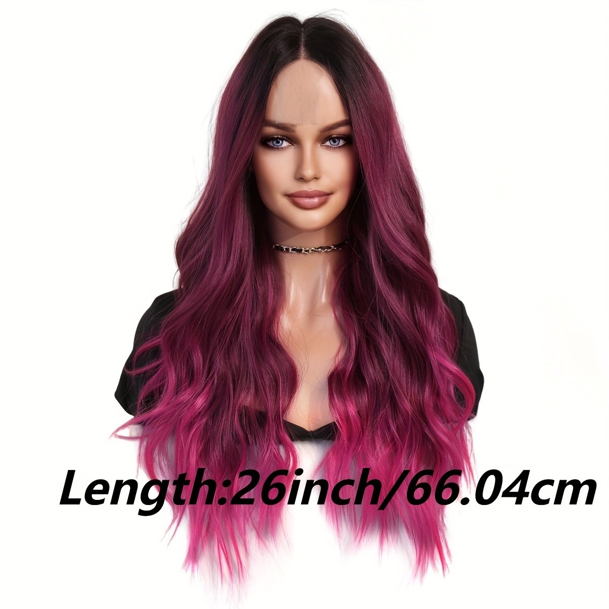 Pink Wavy Middle Part Soft Synthetic Fiber Wig for Cosplay Daily Party Use 26″