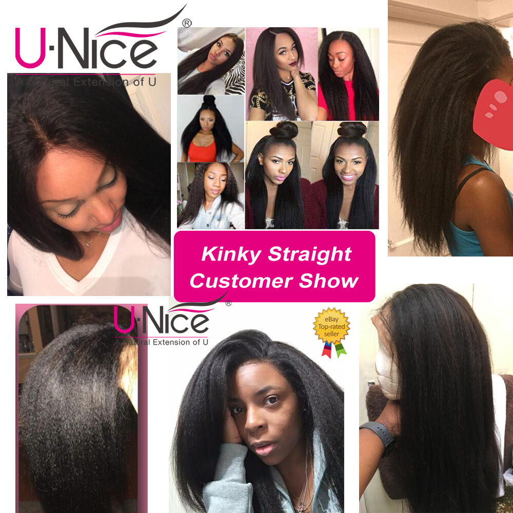 UNice Hair Yaki Kinky Straight hair Brazilian Virgin Human Hair Weave Extensions