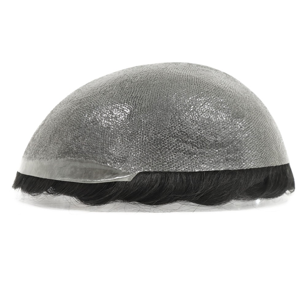 Toupee for Men Super Ultra Thin Skin Human Hair System Black Hair Pieces #1C