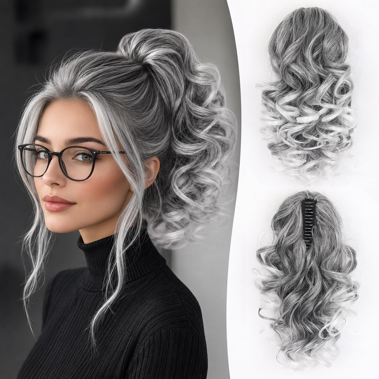 ZQIAN BEAUTY Claw Clip Ponytail Extension – 12 Inch 12 Inch, Salt and Pepper