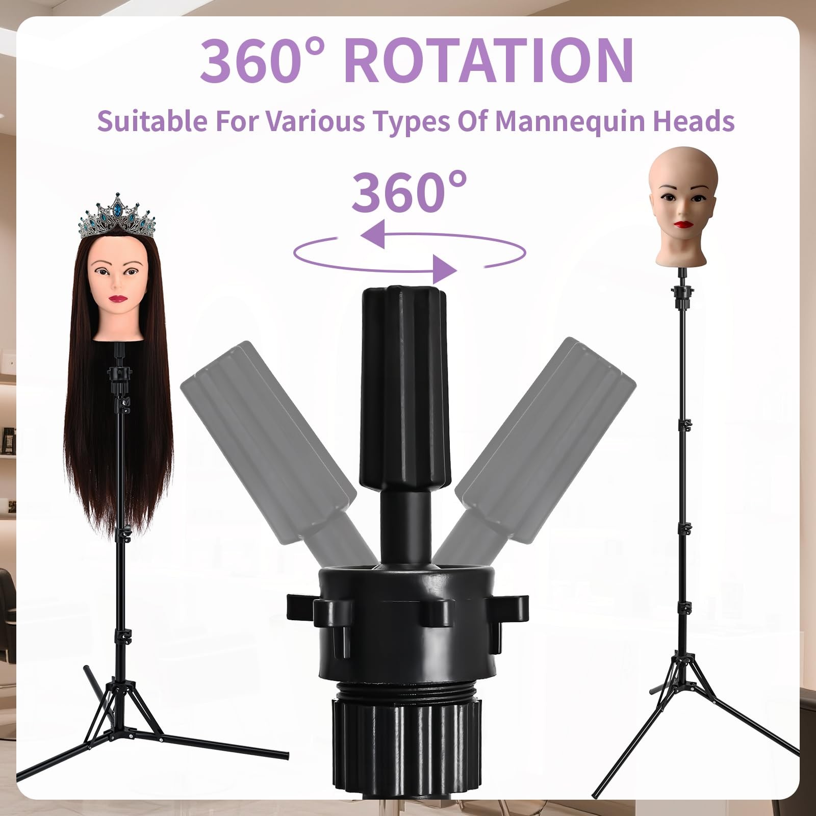 Aofadaning Mannequin Head Stand,Adjustable Wig Stand Tripod Height Black