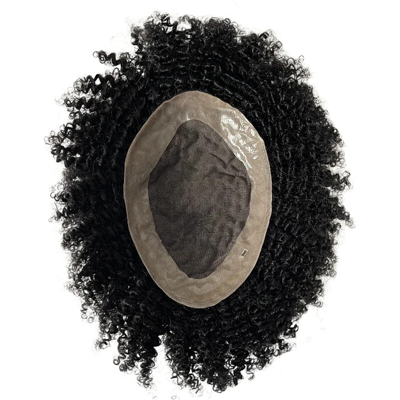 Virgin Human Hair Toupee #1b Black 6mm Wave 8×10 Mono Lace for Black Men
