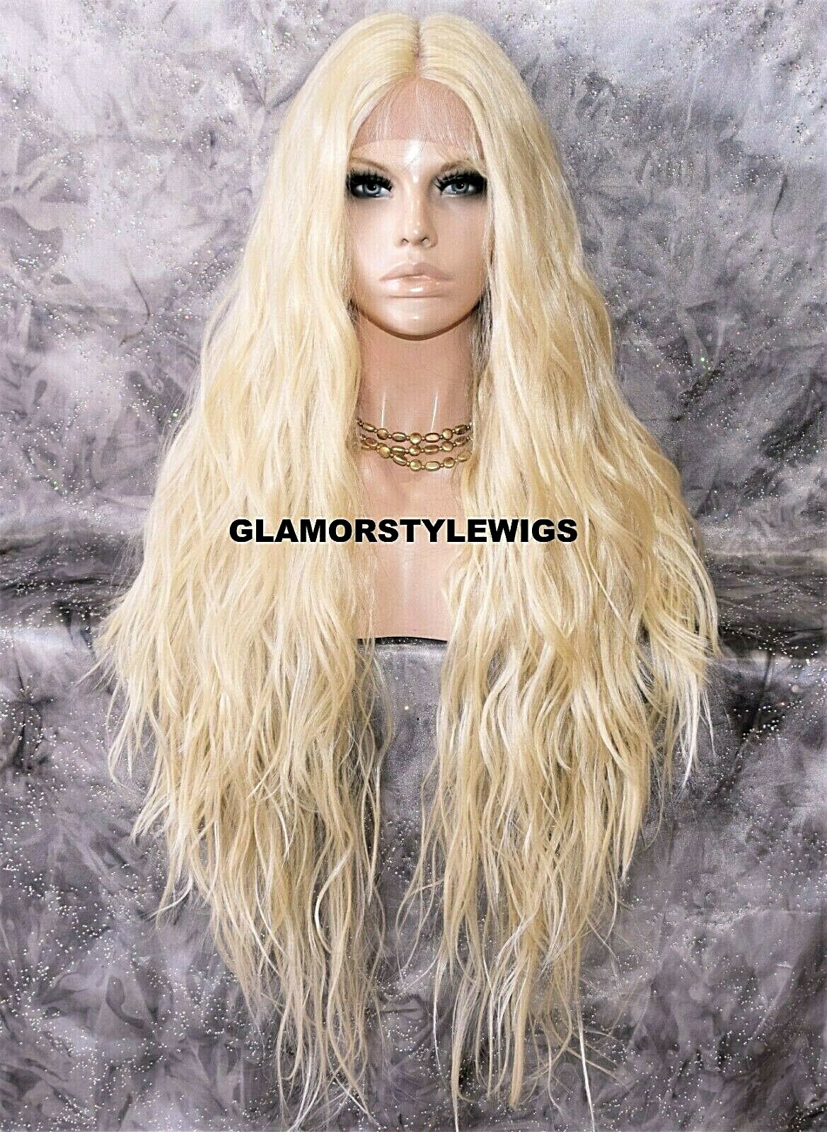 3 WAYS PART LACE FRONT FULL WIG EXTRA LONG WAVY LAYERED BLEACH BLONDE HEAT OK
