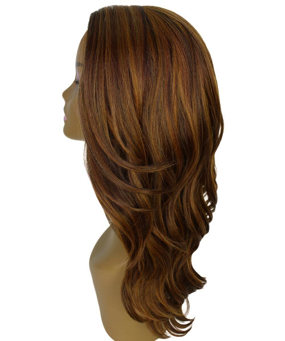 LUXLUXE Cleo Wavy Layered 21 in 4X4 Hand Tied Lace Front Wig, Light Brown Blend