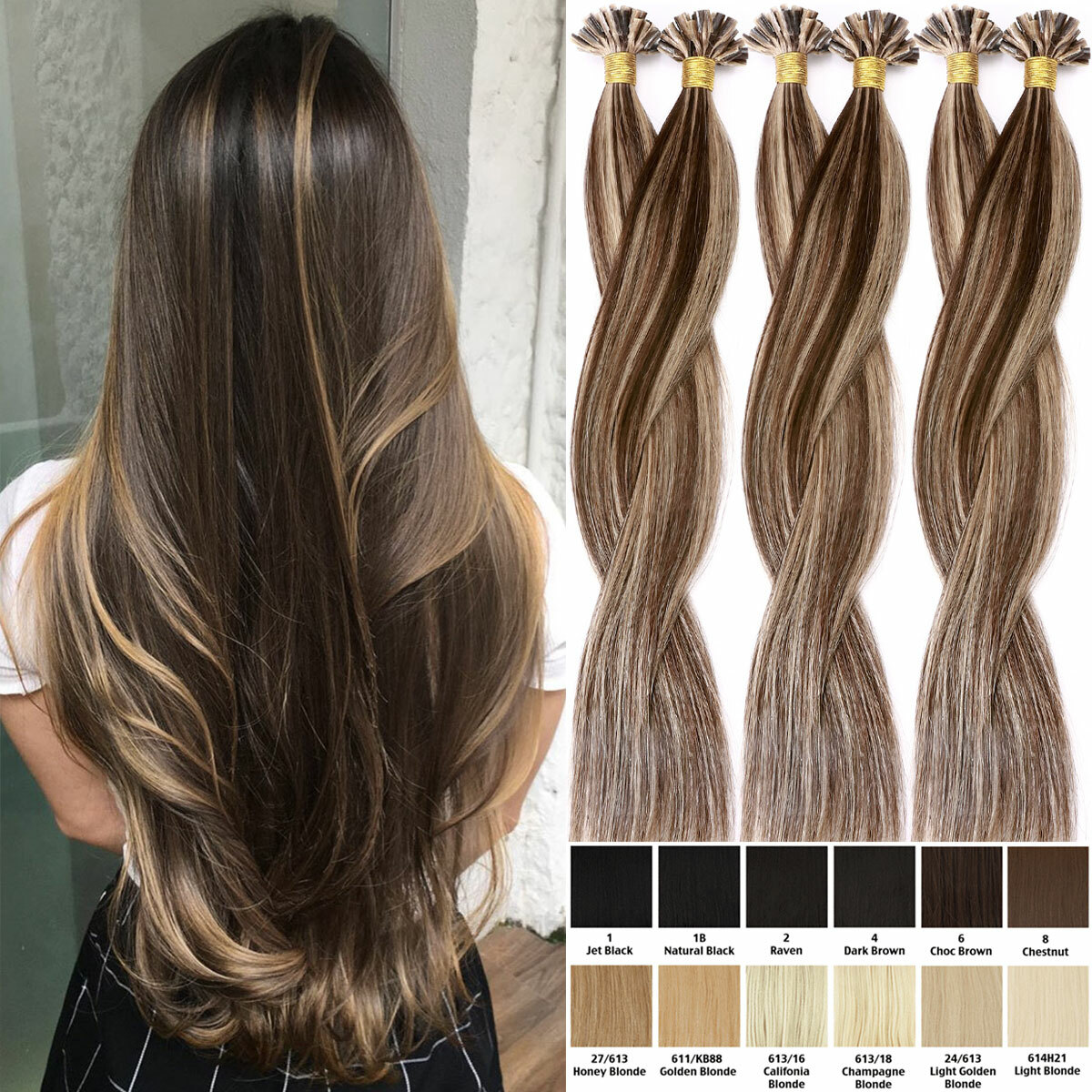 THICK Keratin Fusion Nail U Tip Human Hair Extensions 100% Remy Hair Pre Bonded