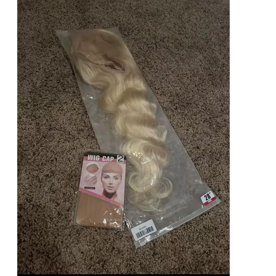 28in Lace Front Platinum Blonde Body Wave Wig Free-Part Adjustable Human Hair