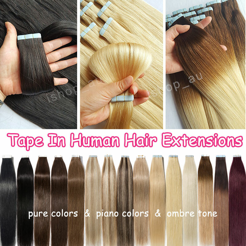 Tape in Hair Extensions 100% Remy Real Human Hair Skin Weft Black Brown Blonde S