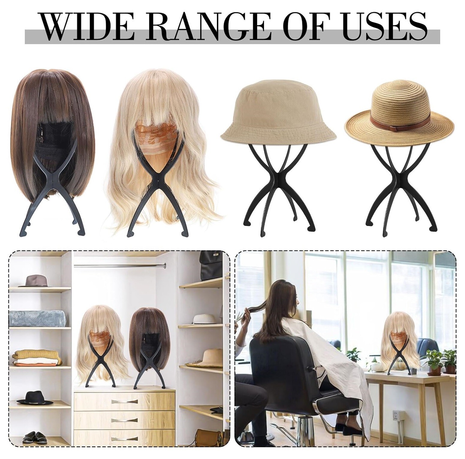 2× Hat Head Wig Stand lot Wig Stand Holder for Multiple Wigs Display Collapsible