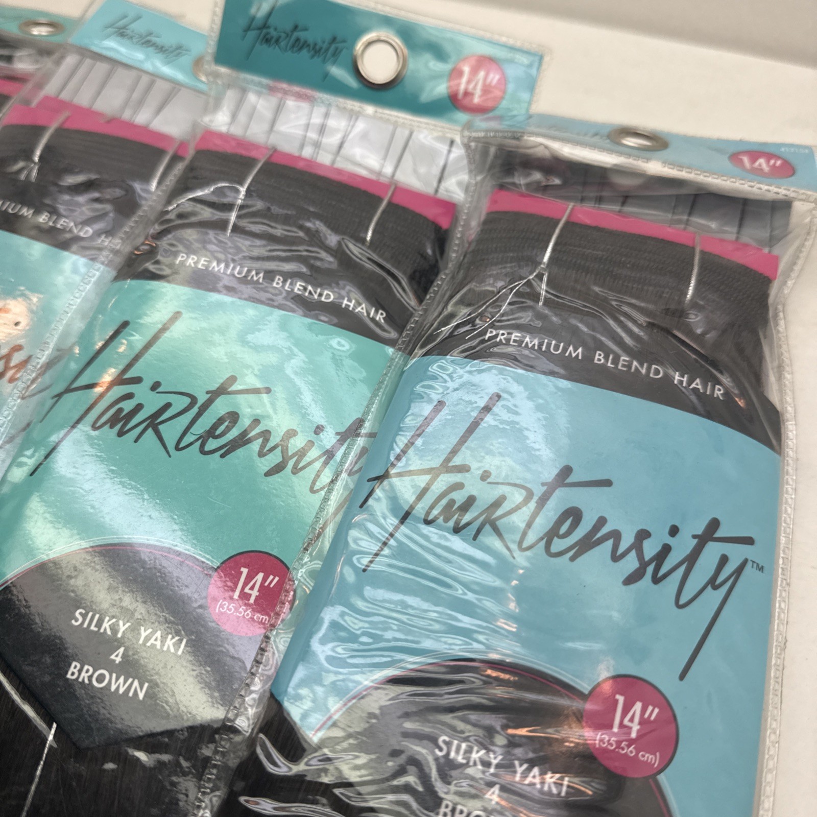 Hairtensity Silky 4 Yaki Brown 14” 100% Human & Premium Blend Hair 4 Pack New!
