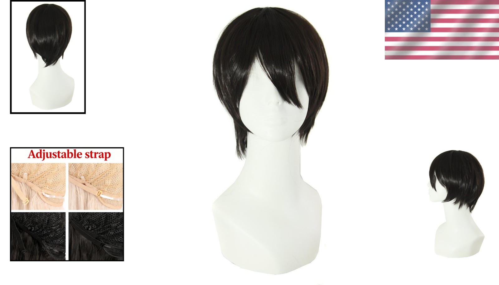 Fashionable 12 Inch Black Men’s Wig – Cosplay Essential with Adjustable Fit