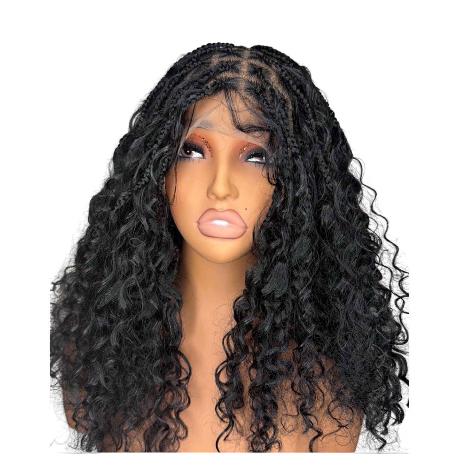 Women’s Braided Lace Front Braid-In Wig Curly Texture Black Free-Part