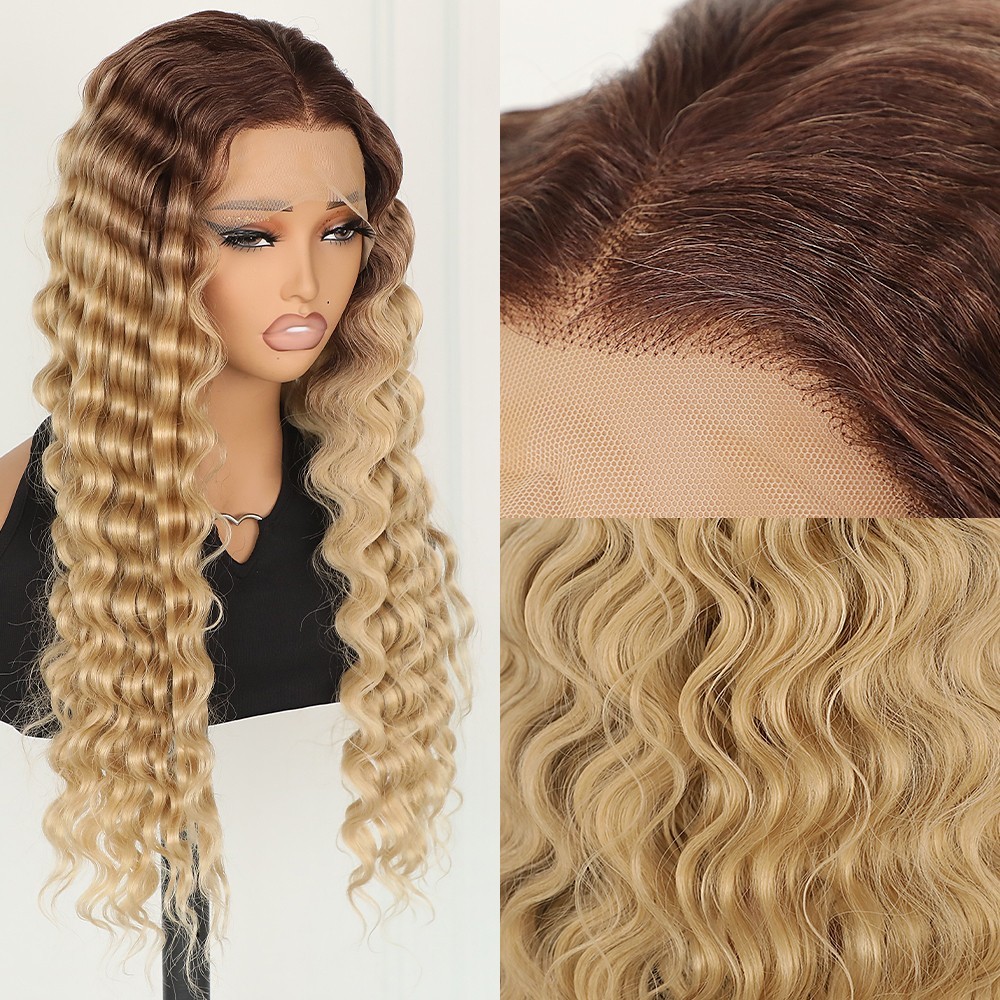 Heat Resistant Glueless Lace Front Wigs Ombre Brown Blonde Deep Wave Women Party