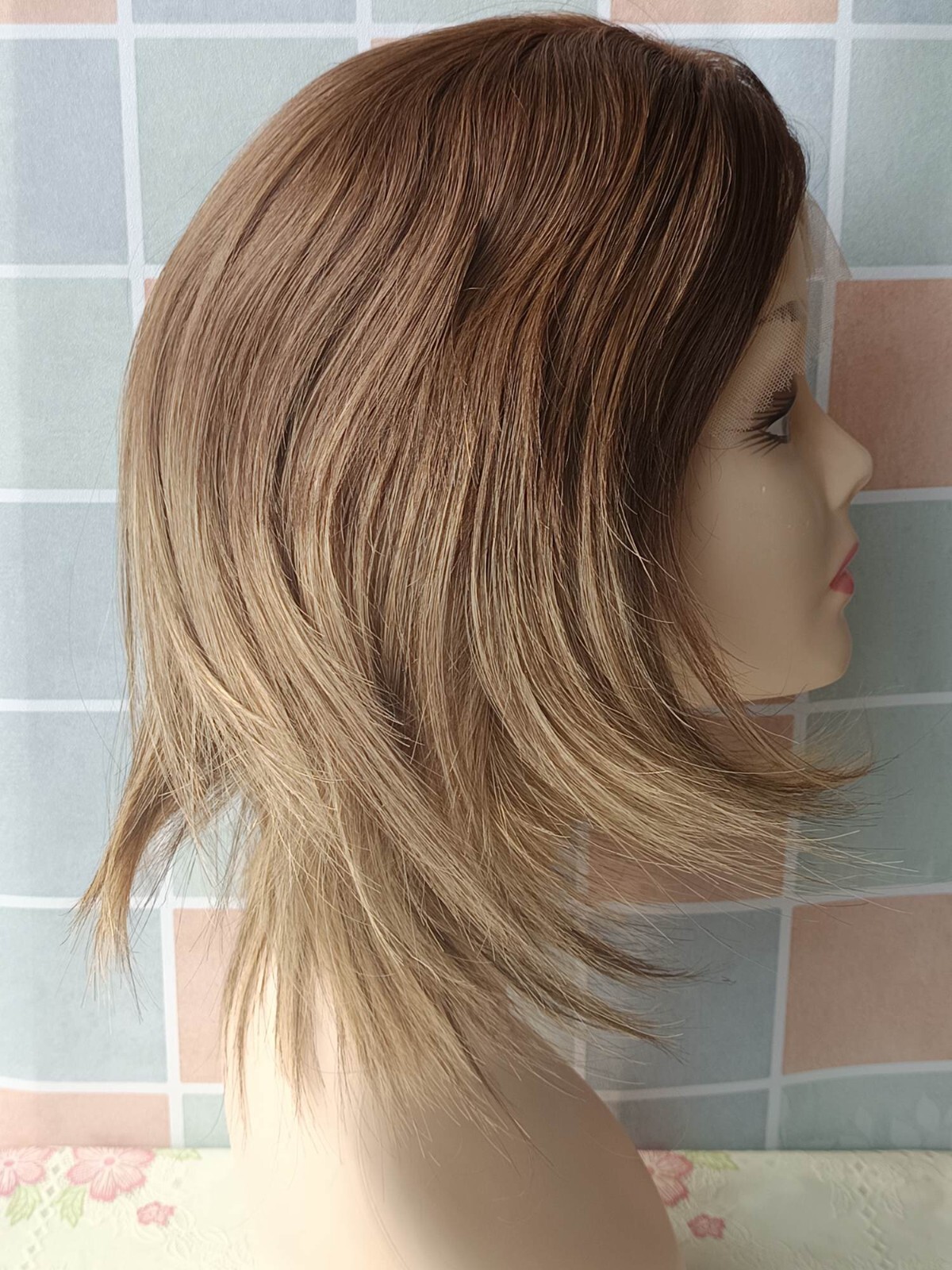 12in Quality Silk Top Wig with Lace Front Short Wig Skin Top Wig
