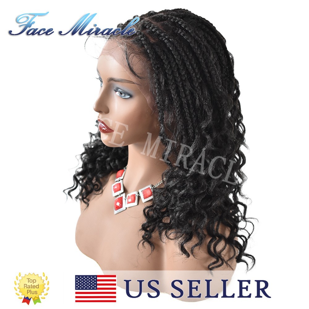 18.5″ Curly Ends Box Braided Wig Lace Front Women Braids Wigs Micro Twist Wig