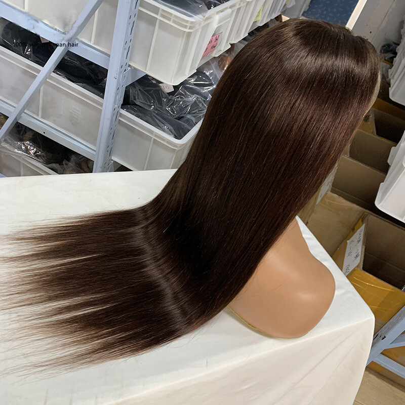 2# Color Brazilian 100% Human Hair 13*4 Lace Front Wig Straight Body Wave