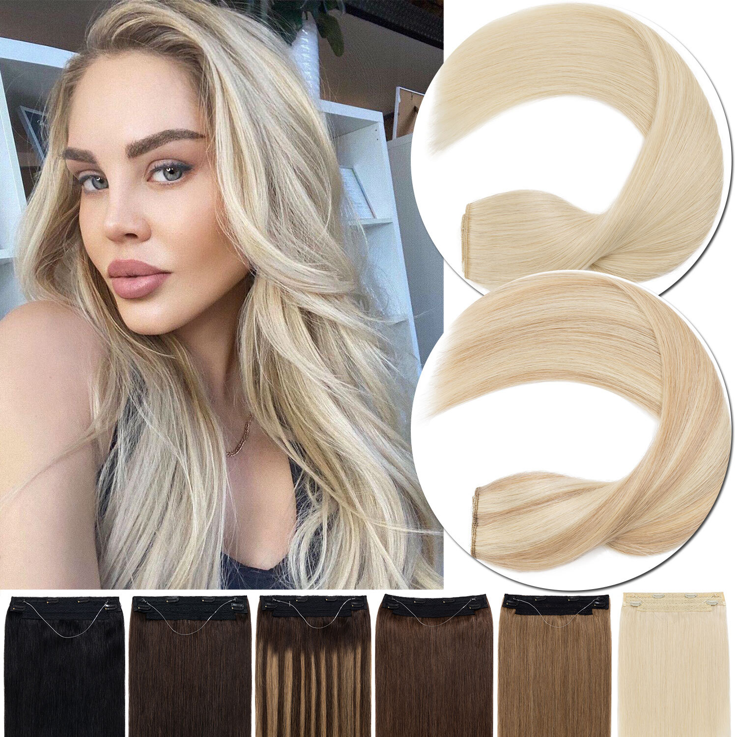Hidden Secret Wire in Remy Human Hair Extensions With Clip Headband Highlight US