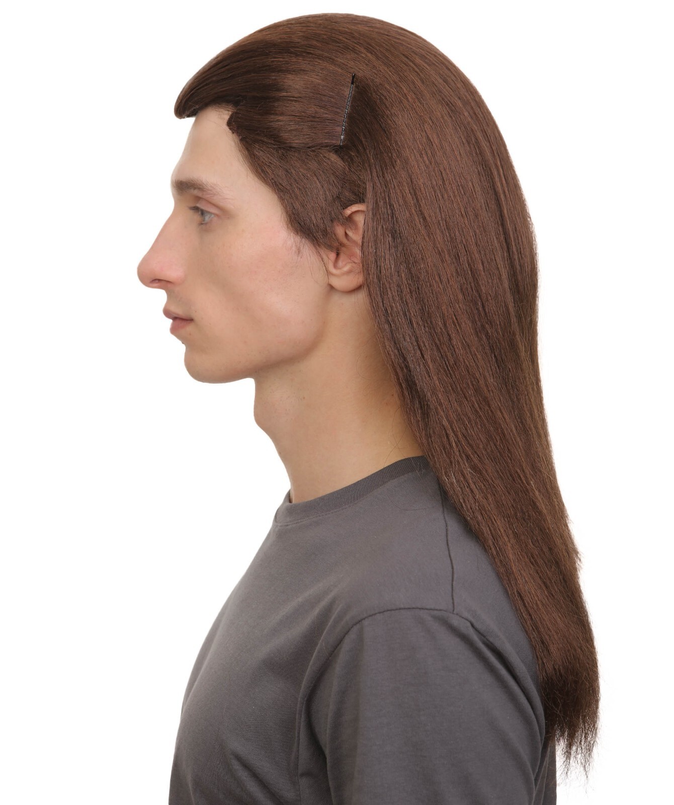 Adult Men’s Welsh Soccer Player Long Dark Brown Samurai Wig HM-1505