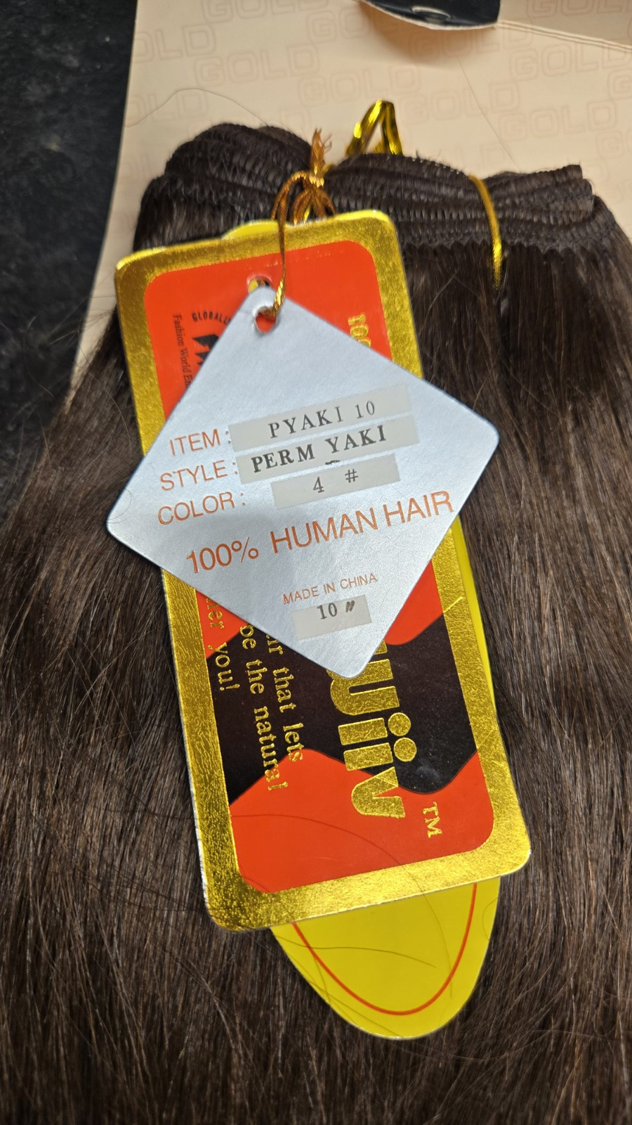 Unique Wiiv Gold 100% Human Hair Straight Yaki 10″ Dark Brown Color #4 NEW