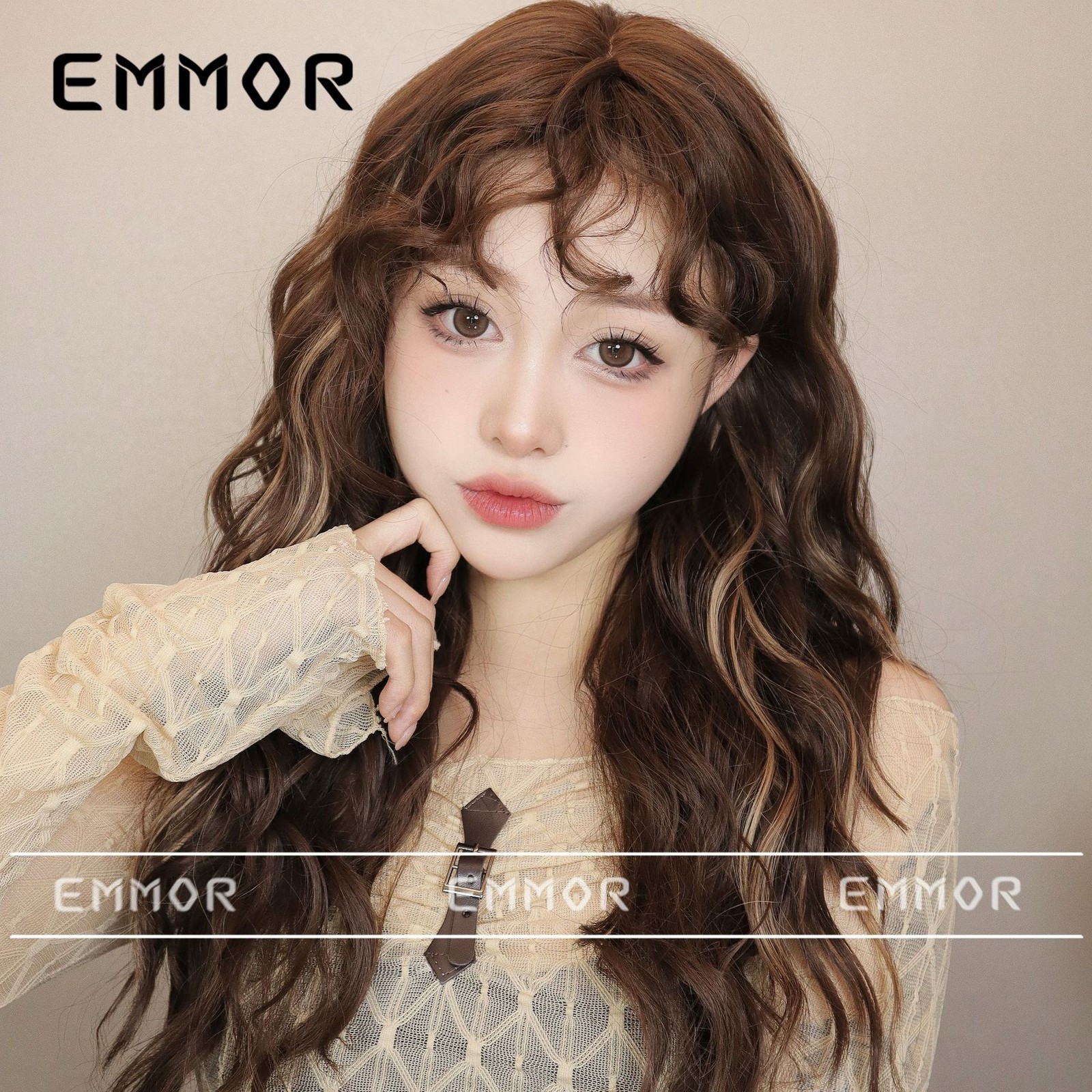 Japanese Korean Style Highlight Brown Small Wool Curly Wig Light Bangs Lazy