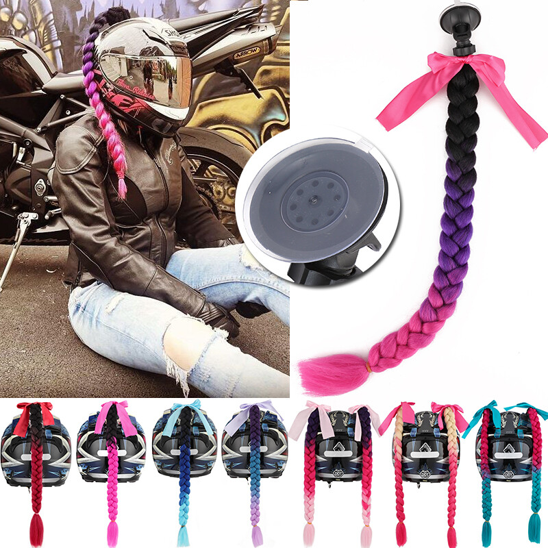 1Pcs Gradient RED Ramp Helmet Braid Ponytail Hair Pigtail For Motorcycle Bike US