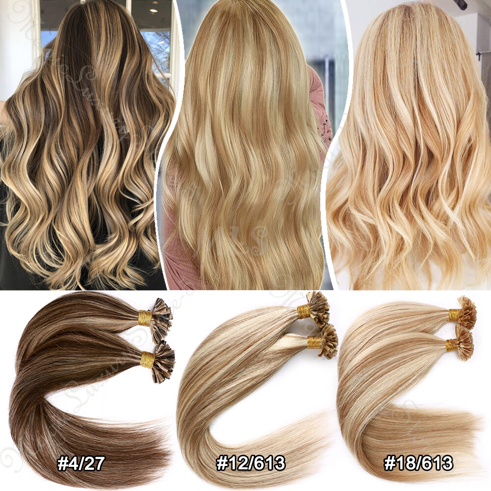 Keratin Fusion Pre Bonded Nail U Tip Glue 100% Virgin Human Hair Extensions 24in