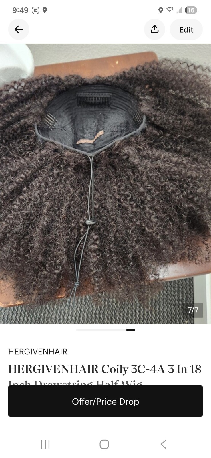HERGIVENHAIR Coily 3C-4A 3 In 18 Inch Drawstring Half Wig