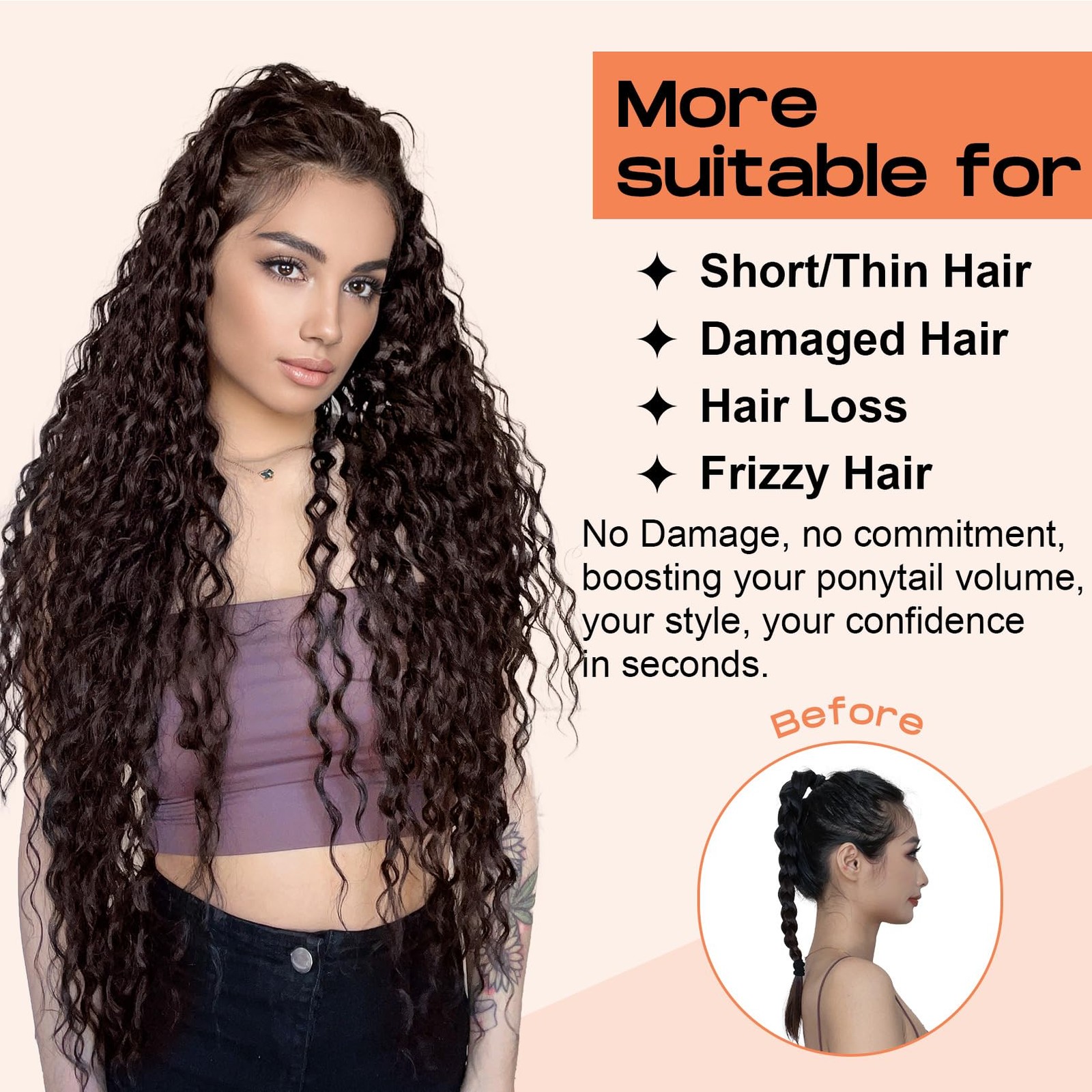 Seikea Ponytail Extension 36 Long Lightweight Full Natural Curly Drawstring