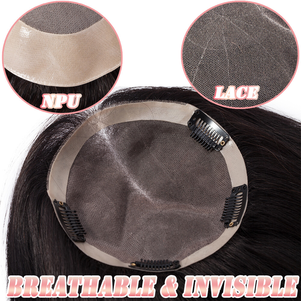 Hand-Tied 100% Remy Human Hair Clip In/On Women Topper Hairpiece Wig Mono Base