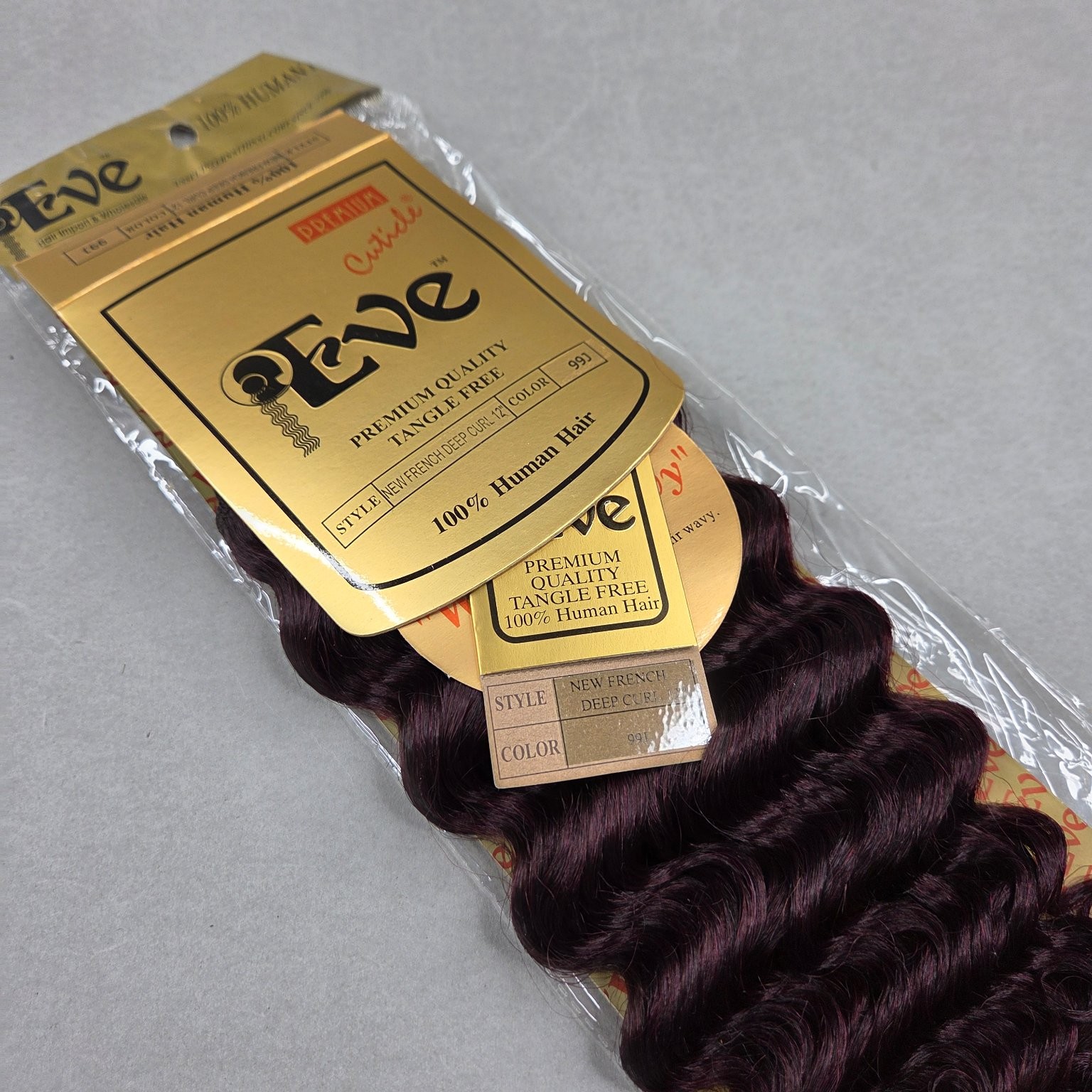 Eve French Refined Human Hair Extensions 12″ Deep Curl Color 99J Tangle Free
