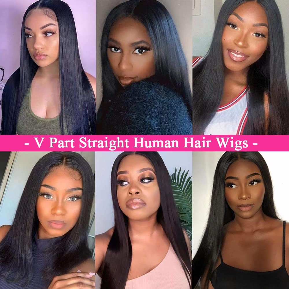 Amznlady 250 Density V Part Wig Human Hair Drawstring Straight Brazilian Virgin