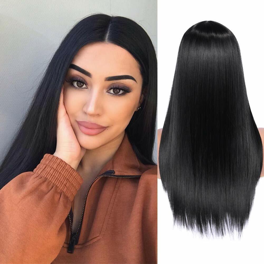 Natural Long Straight Wigs Black Synthetic Hair for Daily Wear Cosplay Party Wig
