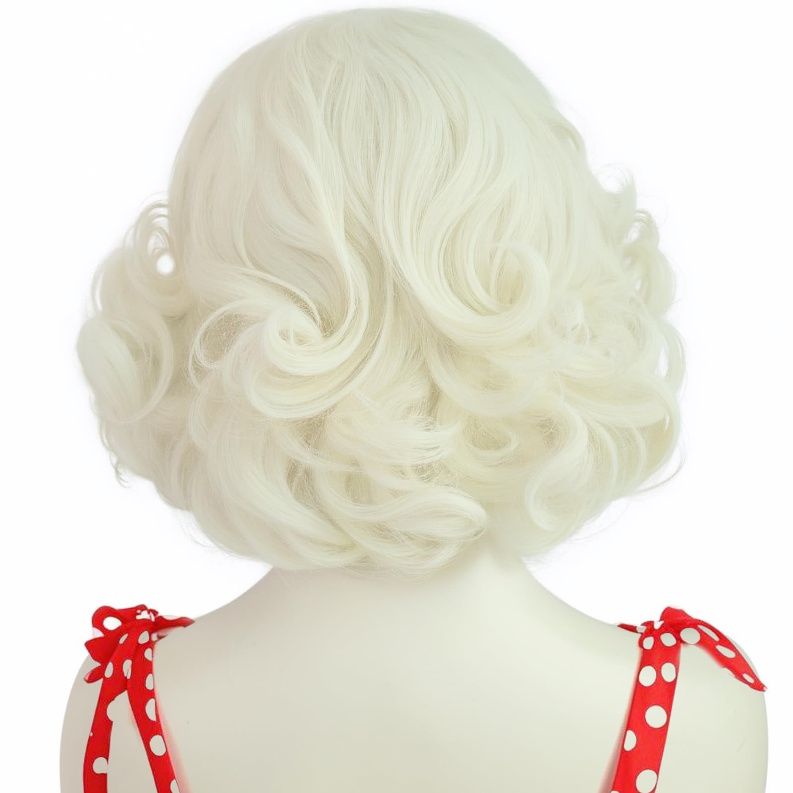 Hair Cap+ White Curly Wig Women Short Blonde Wig Cosplay Big Wavy 80s Flip Wi…