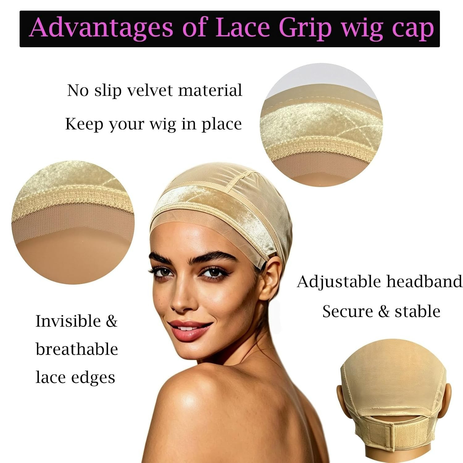 Adjustable Lace Wig Grip Cap with Velvet Band – Glueless & Comfortable Fit