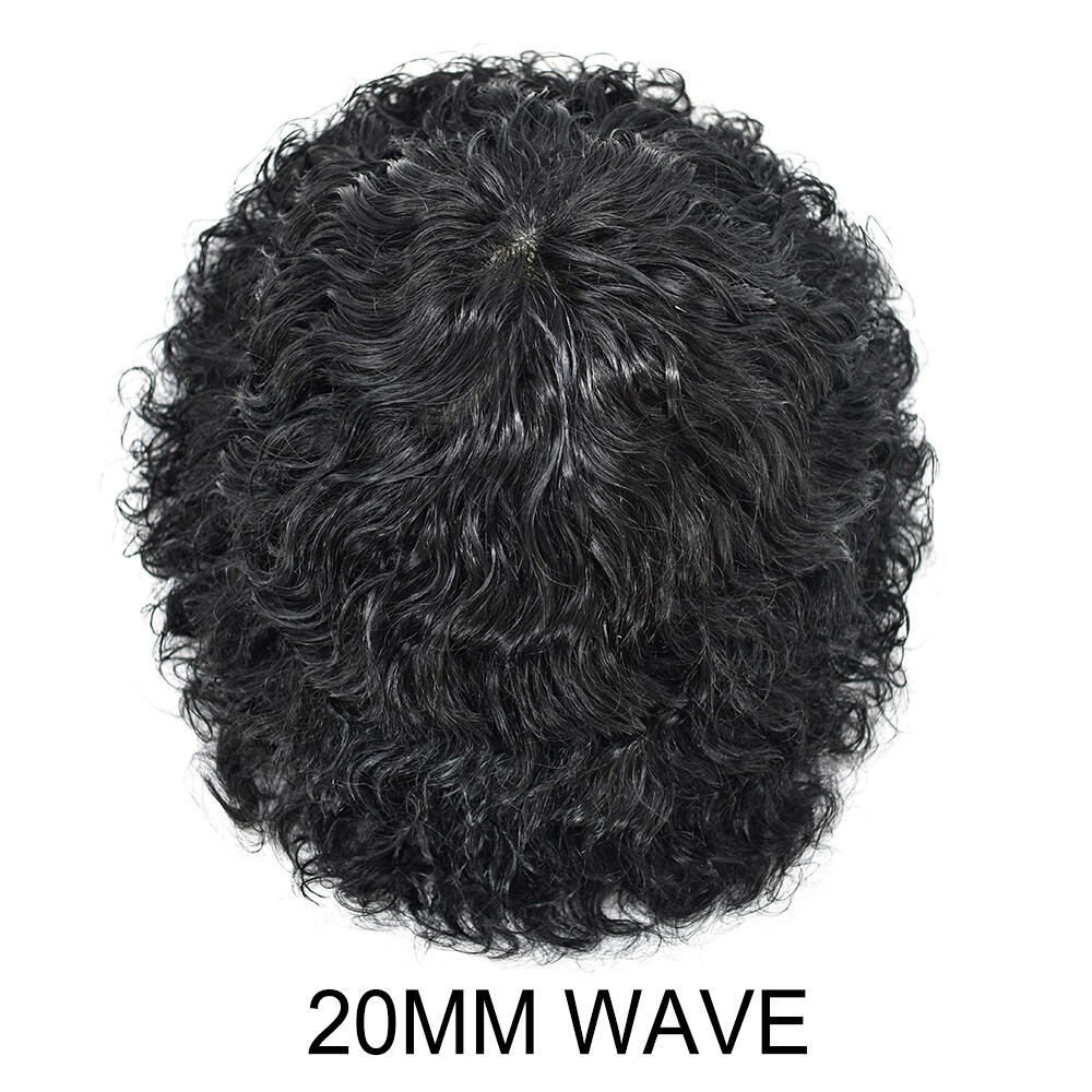 Toupee For Men 20mm Curly 100%Human Hair Mens Toupee Hair Pieces Wavy Kinky Hair
