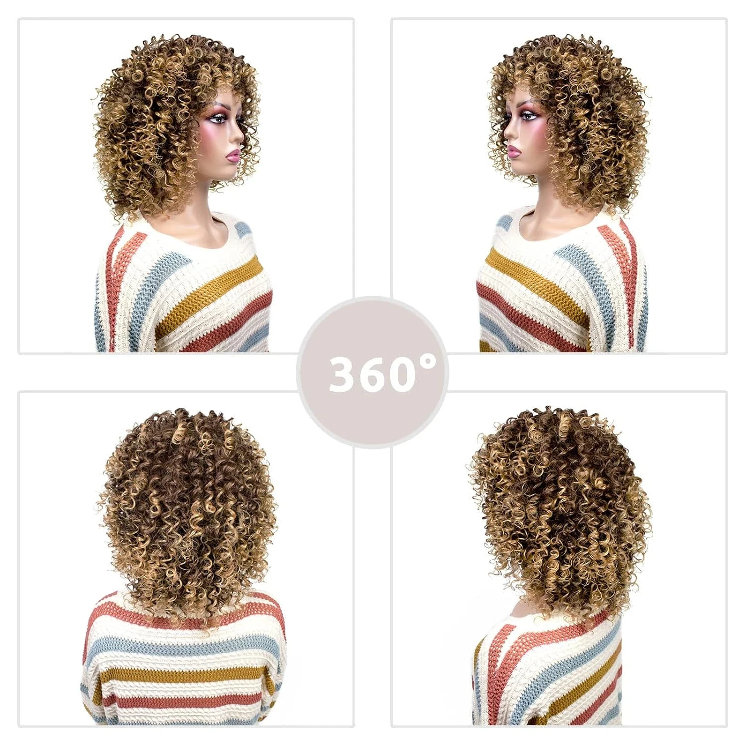 Afro Curly Wigs for Black Women Short Shoulder Length Kinky Wig with Bangs Brown