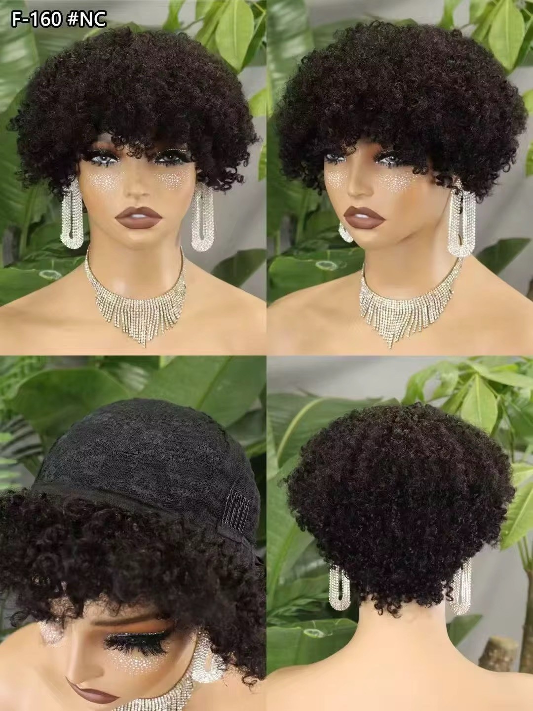 Short Afro Curly Black Color Pixie Cut human hair Wig for African American Women